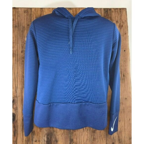 Nike Dri-Fit Blue Pullover Hoodie Sweatshirt Small Ribbed Design Mens - Picture 1 of 7